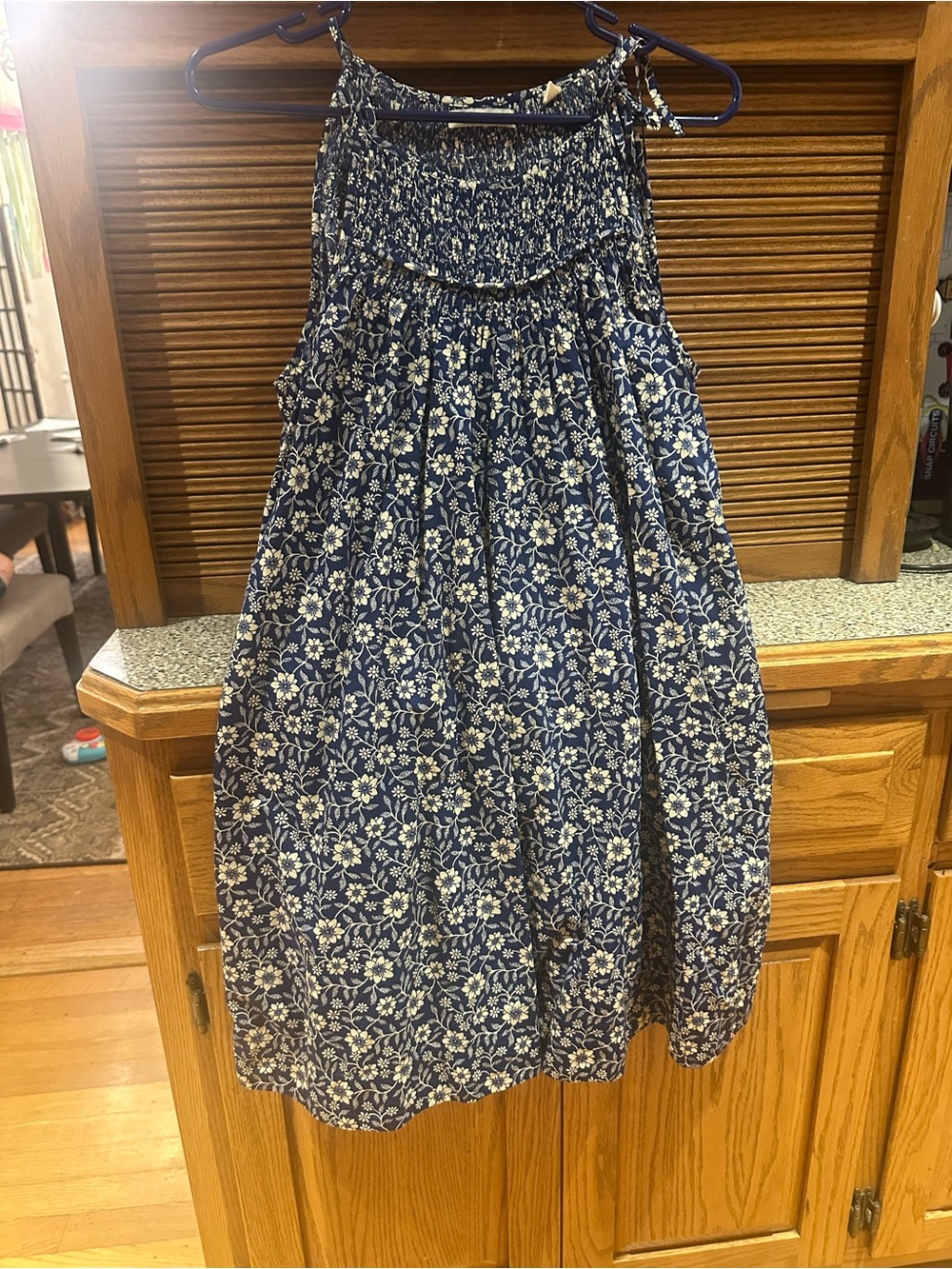 Doen Blue Floral Smocked Waist Mini Dress - Women's